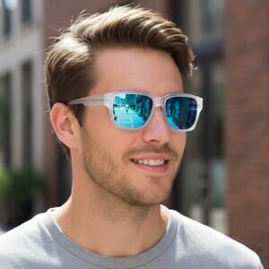 New! Quiksilver QS4015-MCLR Matte Clear Frame Sunglasses Blue Mirror Lenses